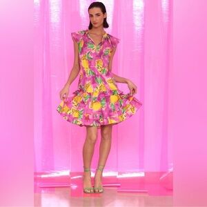 Donna Morgan Lemon Print Ruffle Dress sz 10